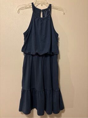 Halter Tiered Midi Dress in Navy